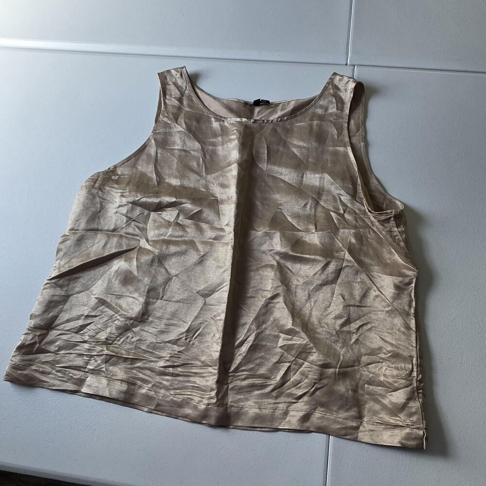 Eileen Fisher Tank Top Womens XL Beige Organic Linen Silk Scoop Neck Sleeveless